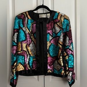 BLACKTIE OLEG CASSINI WOMENS JACKET, MULTICOLORED SEQUINS, size small